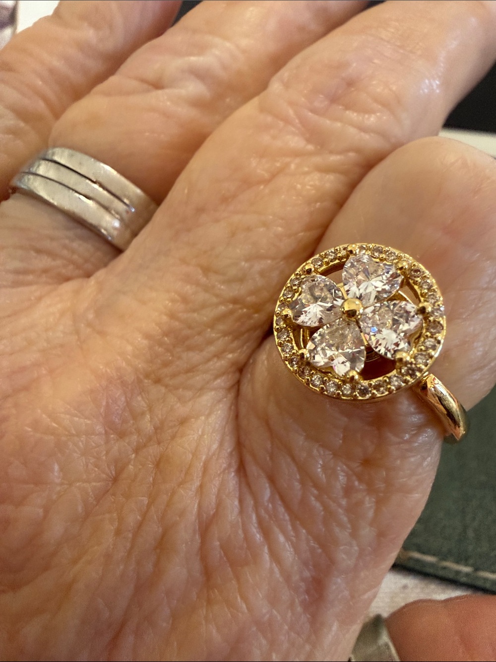 Gold Floral Crystal Ring - Women Jewelry